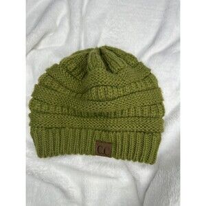 C.C Exclusives Hat Beanie OS Green Knit Womens One Size Logo Winter Warm